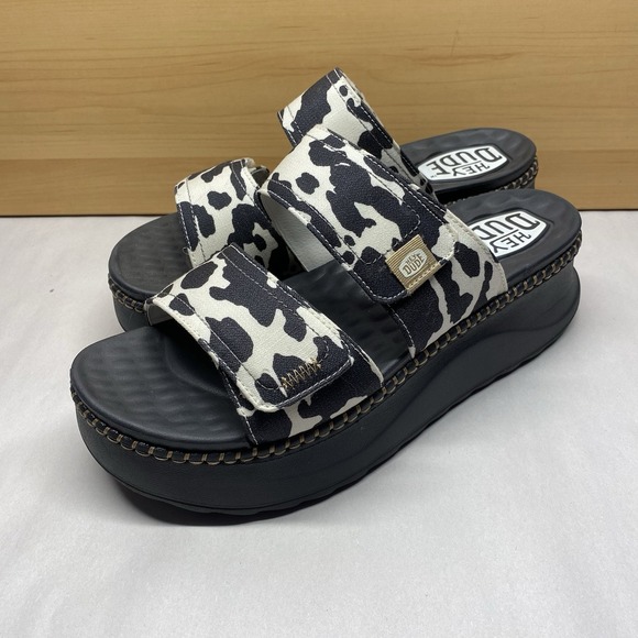 Hey Dude Shoes - Hey Dude Sandal Womens Sz 10 Delray Classic Platform Slide Whipstitch Black Cow